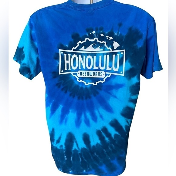 HONOLULU BEERWORKS Blue Tie Dye Port & Company Tee Shirt Men M Medium - Picture 4 of 7